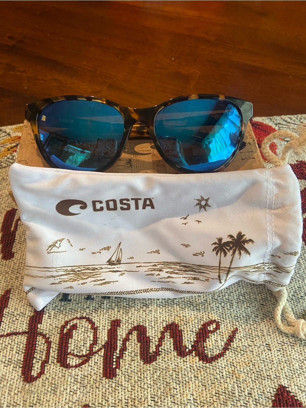 Costa Men’s Tortoise Frame Sunglasses with Blue Mirror Lenses
